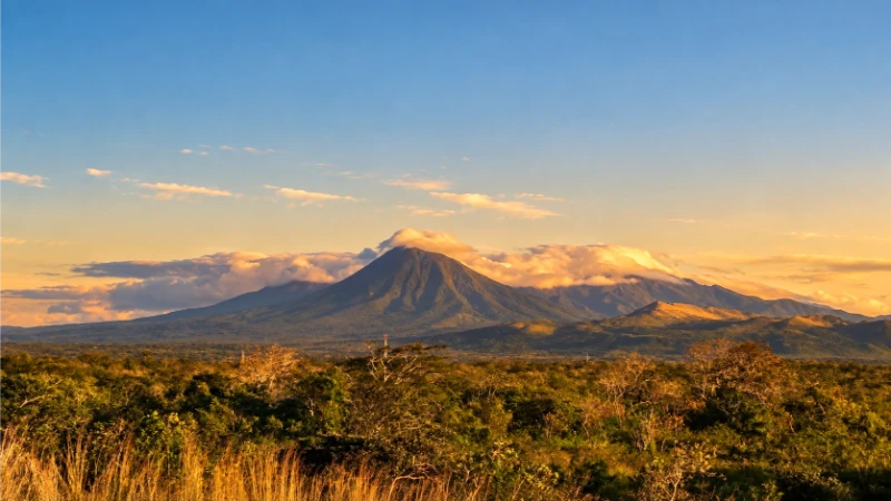 Guanacaste volcanic range viewed from near La Cruz, including Cerro El Hacha, Orosí, Cacao and Rincón de la Vieja.